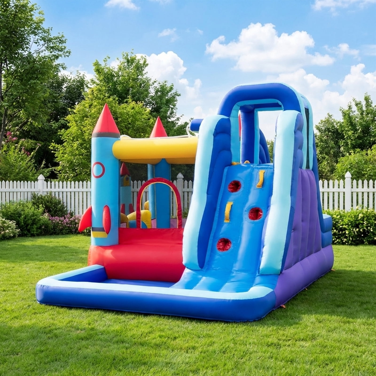 Redsmile Rocket Theme Inflatable Water Slide Park - Multicolor - Kids Birthday Party - Backyard Fun - Summer Play