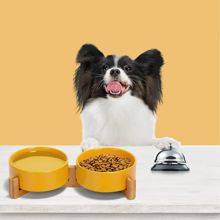 Dog Bowls,Black Ceramic Cat Dog Bowl Set with Wood Stand for Food