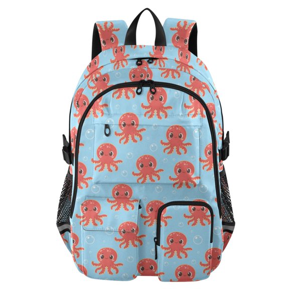 DIXRUYEE Cute Octopus Pattern Pattern Backpack for School 14”Laptop Compatible with Reflective Safety Strips