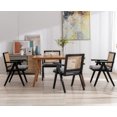 thumbnail image 3 of Guyou Modern Rattan Dining Chair Set of 2, Mid-century French Farmhouse Upholstered Solid Wood Armchair Reading Chair, Retro Accent Chair with Woven Back and Black Base, Gray Fabric, 3 of 12