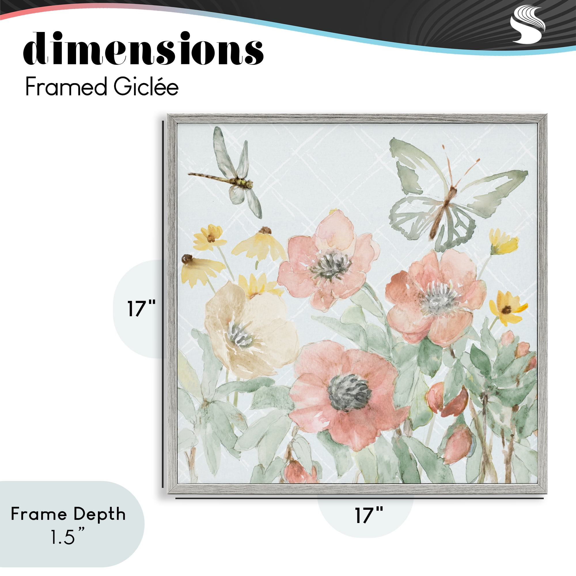Stupell Industries Garden Joy Butterflies Gray Framed Giclee Art, design by Lanie Loreth