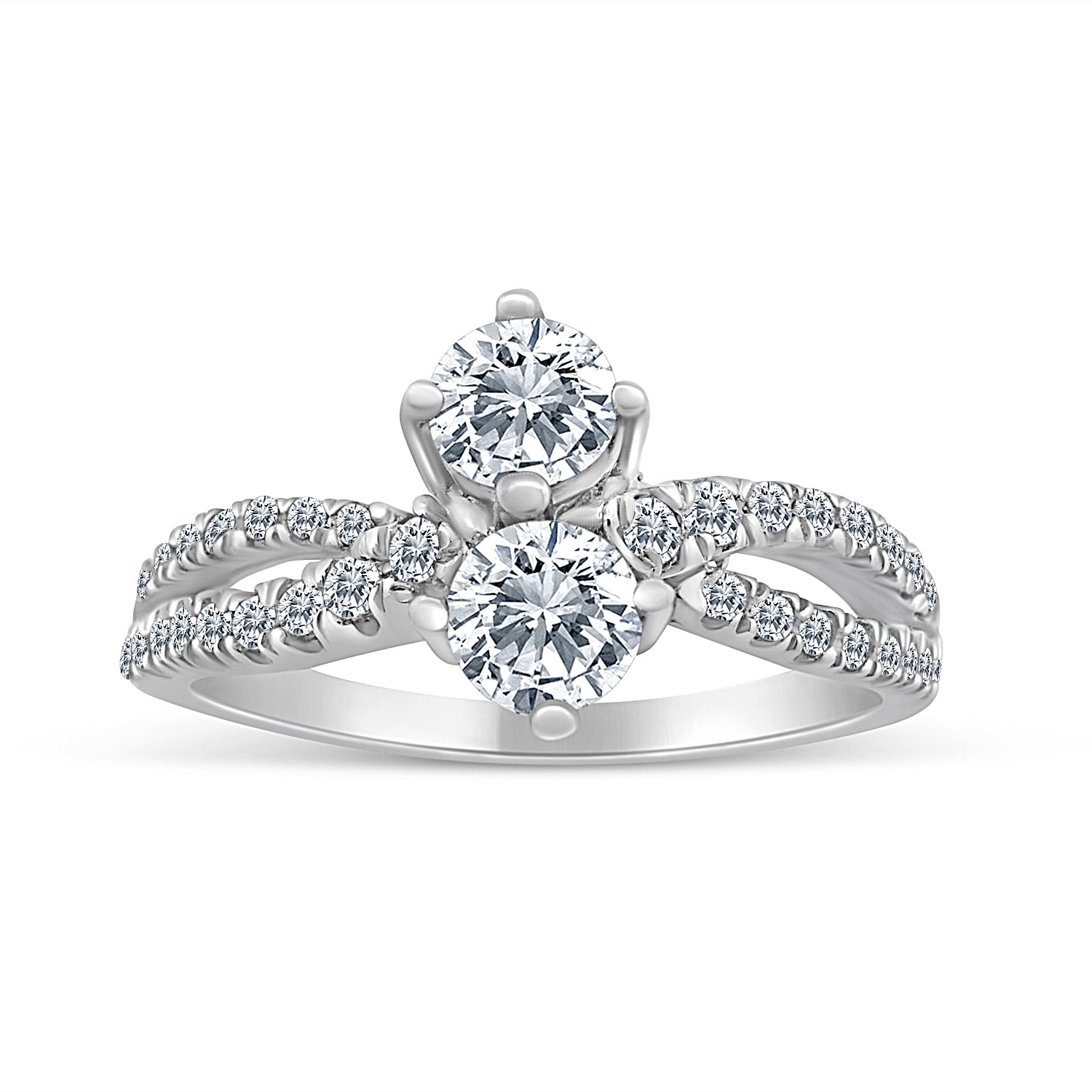 3/4ctw Diamond Two Stone Ring in 10k White Gold (G-H, I2-I3, 3/4ctw)