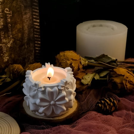 TOP! Peach Blossom Candle Holder Mold Flower Scented Decoration Ornaments Cement Plaster