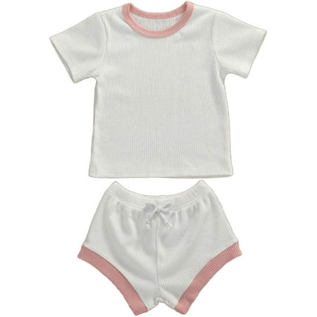 

Newborn Infant Baby Girl Boy Clothes Short Sleeve T-Shirt Tops and Shorts Pants Solid Color Summer Outfit
