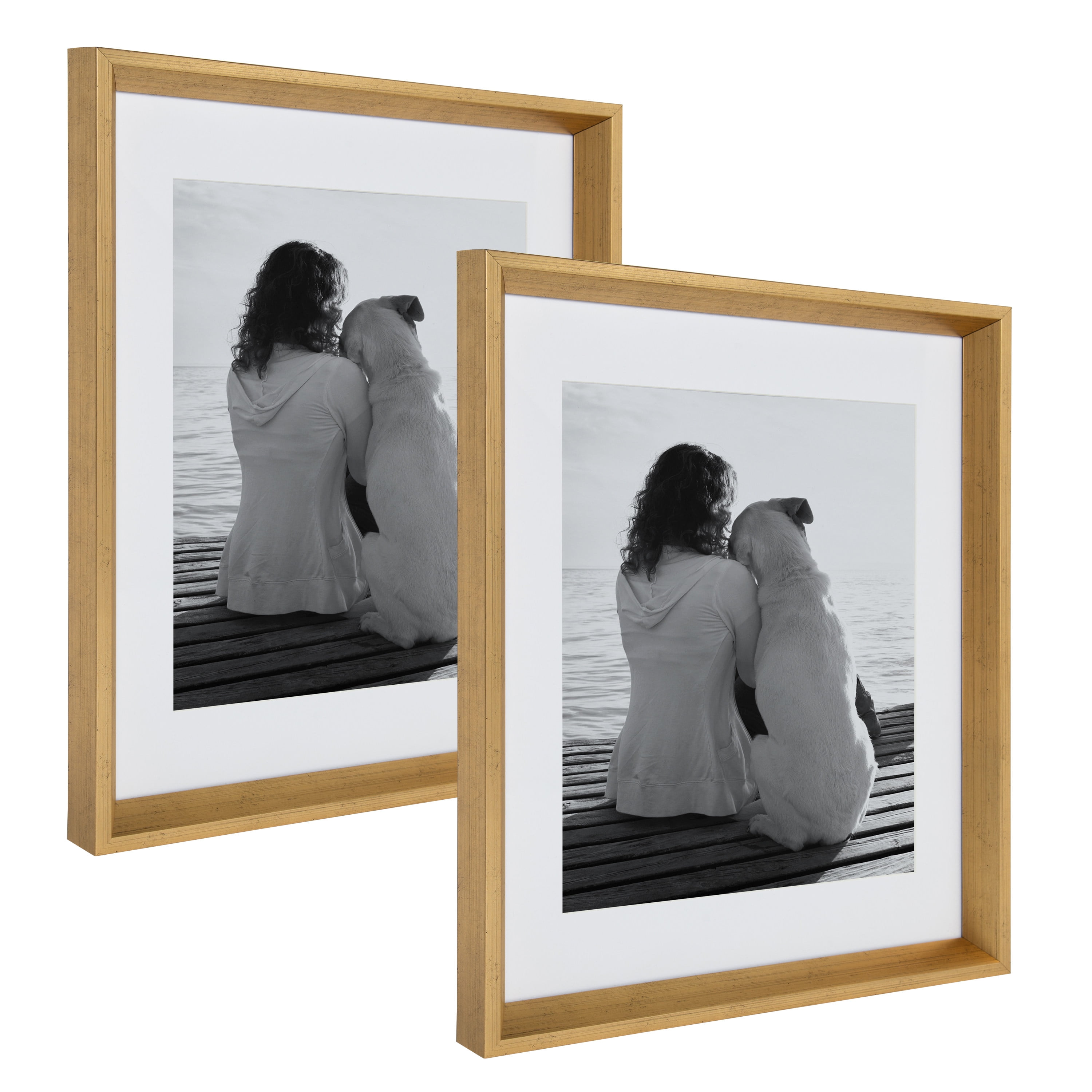 Kate and Laurel Calter Modern Wall Picture Frame Set Pack of 2 Gold 14x18 Matted to 11x14