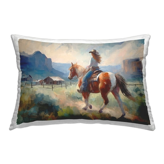 Stupell Industries Equestrian Girl on Horse Decorative Printed Throw Pillow, 14 x 20