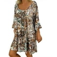thumbnail image 1 of Femmes Dames Lâches Grande Taille Imprimer Manches Longues V Cou Mini Robe, 1 of 6