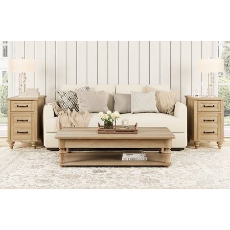 WAMPAT 2 Pack Modern End Table with Charging Station  Sofa Side Table with Storage Cabinet for Living Room  Nightstand with Drawer for Bedroom  Oak