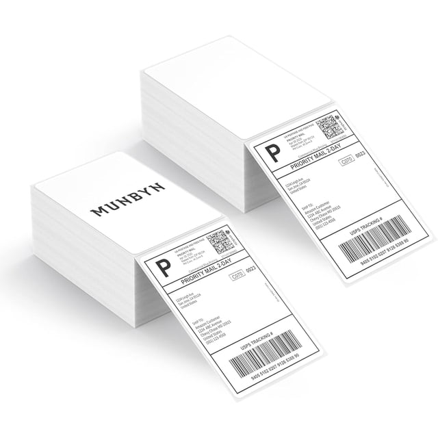 GFDYREE 4x6 Inch Direct Thermal Labels, 1000 Labels/2 Stacks(500 Pcs per Stack), Fanfold Shipping Label Paper for Thermal Printers, Permanent Adhesive Mailing Postage Labels for Shipping Pac