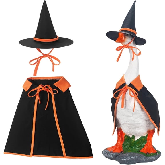 2Pcs Halloween Porch Goose Decoration Set, Witch Hat and Cape Outfit for 23" Cement/Plastic Outdoor Statue Patio Yard Lawn Art