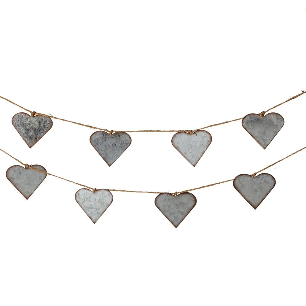 Set of 4 Silver and Brown Metal Decorative Galvanized Heart Garland 72 ...