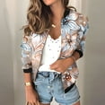 thumbnail image 3 of Womens Full Zip Bomber Jackets with Pockets Floral Print Long Sleeve Casual Fall Coat Outerwear Lightweight (2XL, Light Blue), 3 of 7