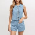 thumbnail image 2 of RMGVDSD Women's Jean Vest Tie Front Sleeveless Crop Denim Vest Top And Shorts Trendy Summer Outfits Daily Casual Fashion Suits, 2 of 4