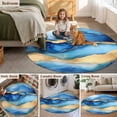 thumbnail image 6 of Blue Marble Round Living Room Rugs 4 ft, Abstract Ocean Waves Gold Stripes Modern Washable Area Rug with Non-Slip Sturdy Edge Binding Round Carpet for Entryway Kitchen Bedroom Bathroom, 6 of 9