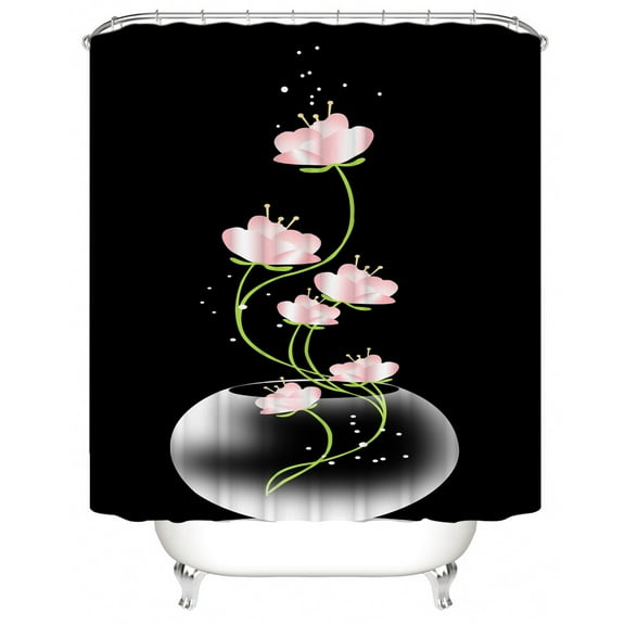 Shower Curtain 71"x71" Balck Polyester Fabric Bathroom Decoration Liner Machine Washable