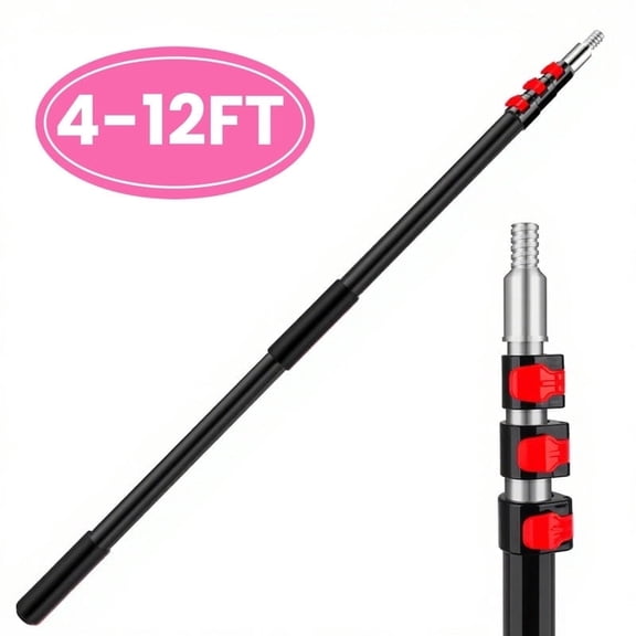 GameXcel 12FT Telescoping Paint Extension Pole, 4-12FT Aluminum Flip-Lock Rod for Paint Rollers and Home Cleaning