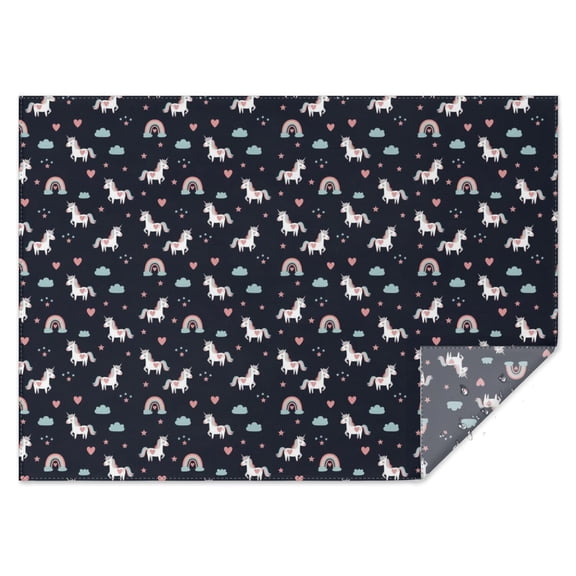 Blue Cartoon Unicorn Rainbow Heart Cloud Rectangle Tablecloth 60"x84",Waterproof Polyester Rectangle Table Cloth, Wipeable Spillproof Polyester Tablecloth for Dining, Camping, Indoor and Outdoor