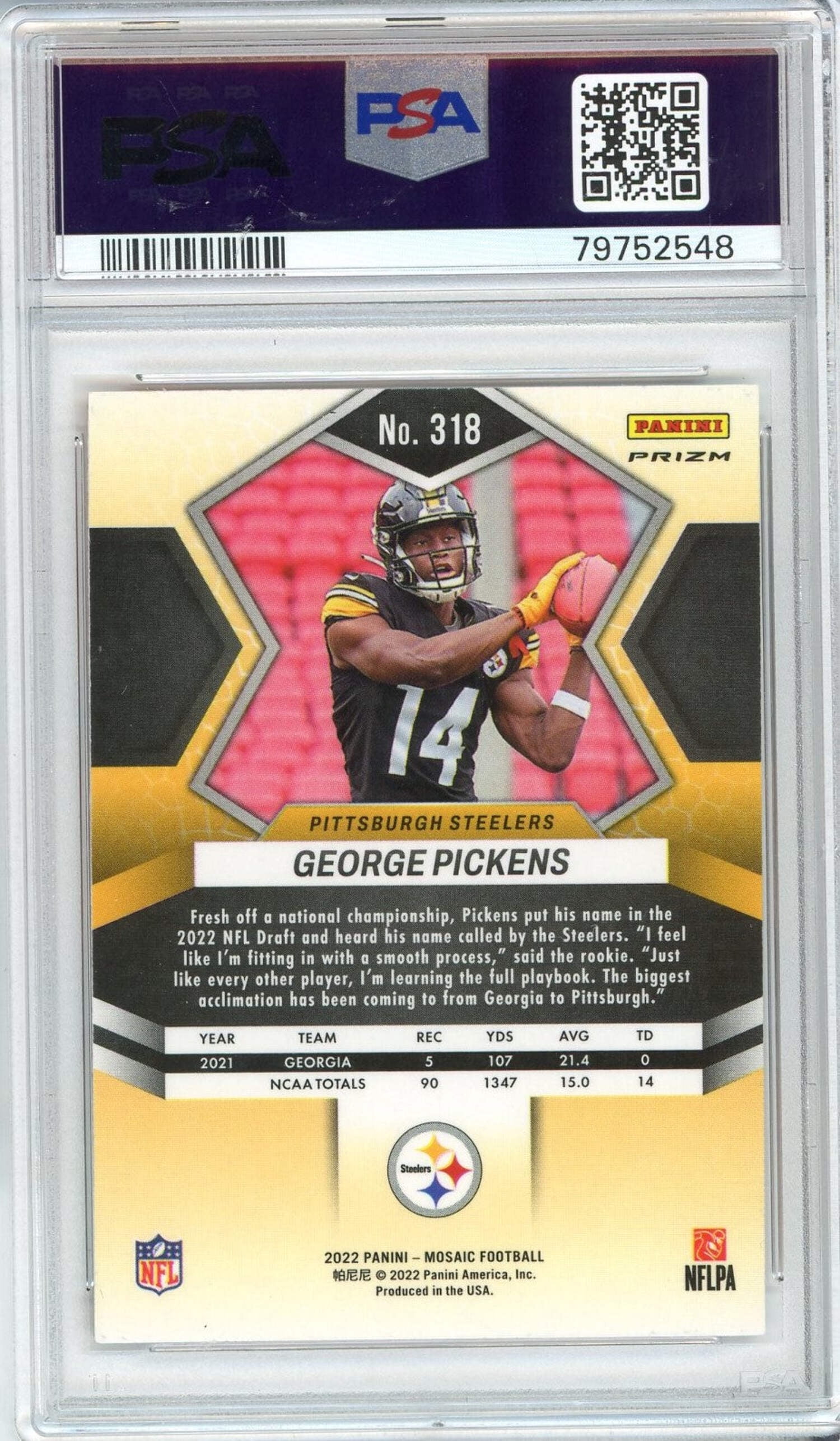 Graded 2022 Panini Mosaic George Pickens #318 Reactive Orange