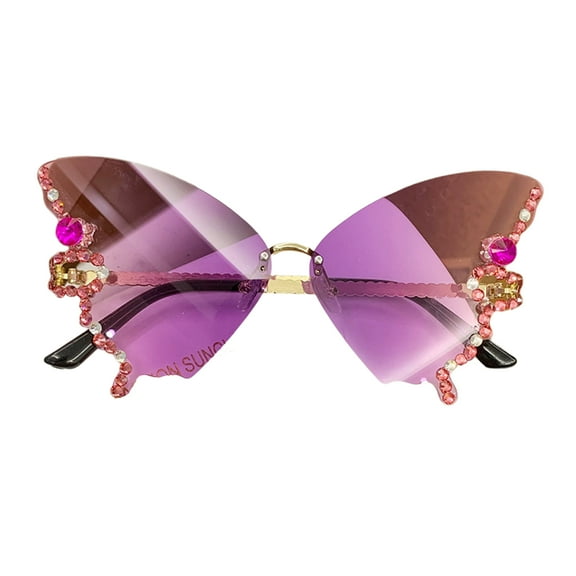 Yoetaun Butterfly Women Rimless Small Face Bling Cat-Eye Butterfly Glasses Purple