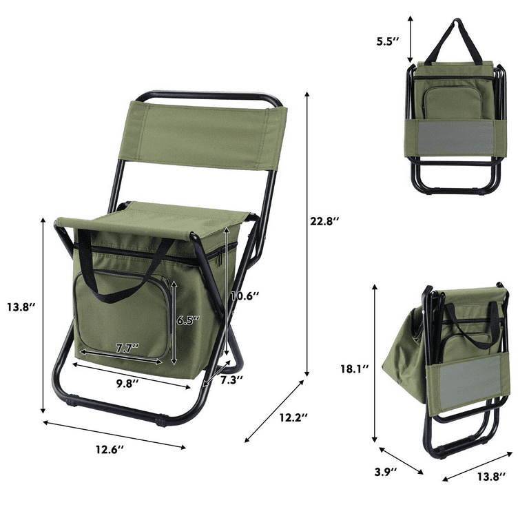 Fishing Chair with Cooler Bag, Outdoor Folding Chair Compact Fishing Stool  Portable Folding Camping Stool Backpack Chair with Double Oxford Cloth