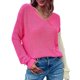 thumbnail image 1 of Suéter con cuello en V, manga larga, diseño sin espalda, suéter suave y cómodo para mujer para vacaciones escolares, fecha de compras, rojo rosa S, 1 of 6