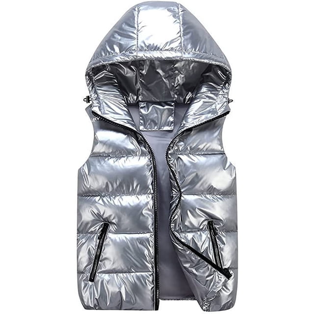LinYooLi Short Down Vest for Women Sleeveless Winter Shiny Puffer Vest Coats Fashionable Jacket 2022