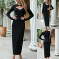 thumbnail image 4 of Womens Long Sleeve V Neck Bodycon Maxi Dress Twist Front Ruched Plain Slim Fit Elegant Long Dress Fall Party Dress, 4 of 7