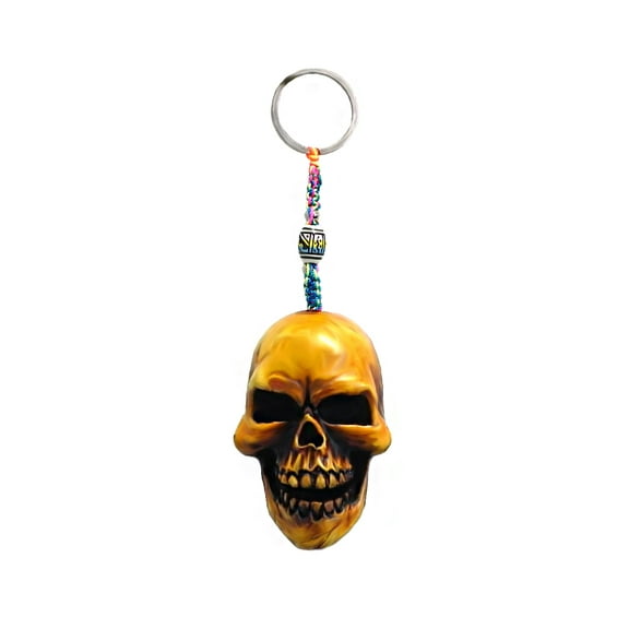 Skull Head Gothic 3D Figurine Keychain Multicolored Macramé Metal Ring - Handmade Gifts Boho Car Keys Bag Accessories