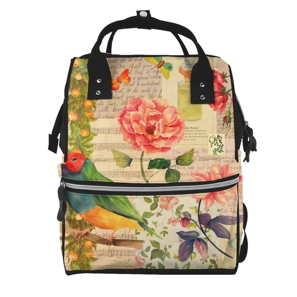 Easygdp Vintage Bird para Bolsa de Bebé de Gran Capacidad con Múltiples Bolsillos, Bolsa de Pañales para Padres, Bolsa de Viaje Organizada y Elegante