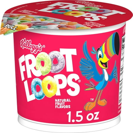 Kellogg's Froot Loops Cold Breakfast Cereal Cup, Fruit Flavored, Breakfast Snacks with Vitamin C, Original, 1.5oz Cup (1 Cup)