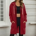 thumbnail image 2 of Lumtrix Long Hoodies for Women Fall 2025 Soft Oversized Fleece Hooded Sweatshirts Solid Color Comfort Zip Up Jackets with Pockets Wine L, 2 of 5