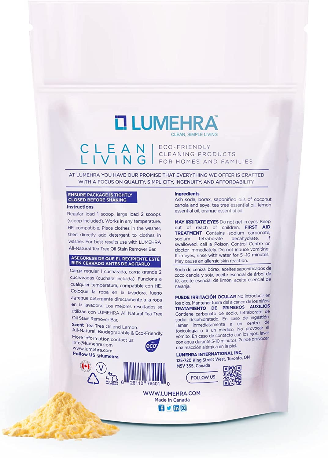 Lumehra's Laundry Detergent, Powder Biodegradable Safe for sensitive skin, Kids, Baby non toxic laundry detergent  Scent Tea Tree and Lemon Essential Oils 500 Grams 100 Loads Ultra Concentrated