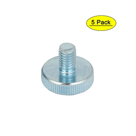 

M8x12mm Thread Carbon Steel Knurled Round Head Thumb Screws Silver Blue 5pcs