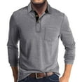 thumbnail image 2 of Men's Spring And Autumn Solid Color T-shirt Lapel 3 Button Open Placket Button Long Sleeved Top XL, 2 of 5