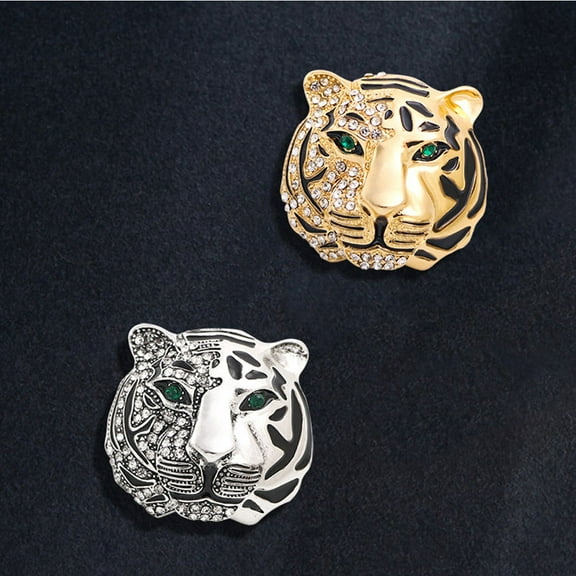 LITINKIMI 1Pack Brooch Pin Tiger Head Shaped Rhinestone For Suit Accessory