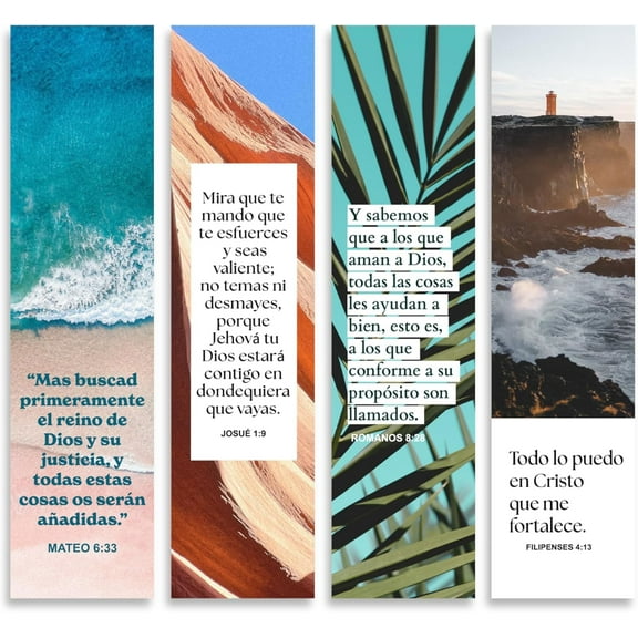 Spanish Christian Verses Bookmarks | 8x2inch Variety Pack Bookmarks | Divisor de lectura (Quantity of 4)