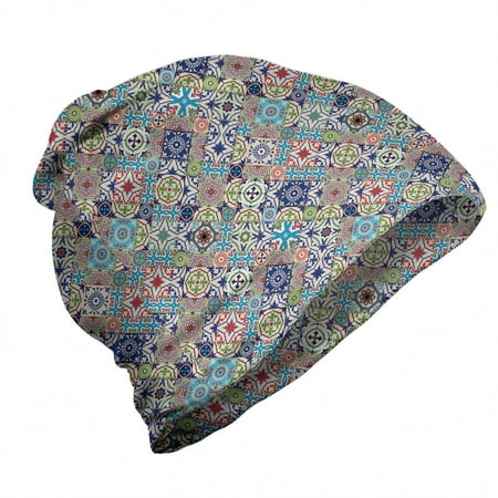Moroccan Unisex Beanie, Colorful Floral Set, Hiking Outdoors, Multicolor, by Ambesonne