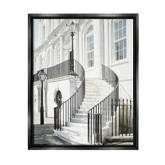 Stupell Industries White Staircase Architecture Travel & Places Painting Black Floater Framed Canvas Art Print Wall Art, 17 x 21