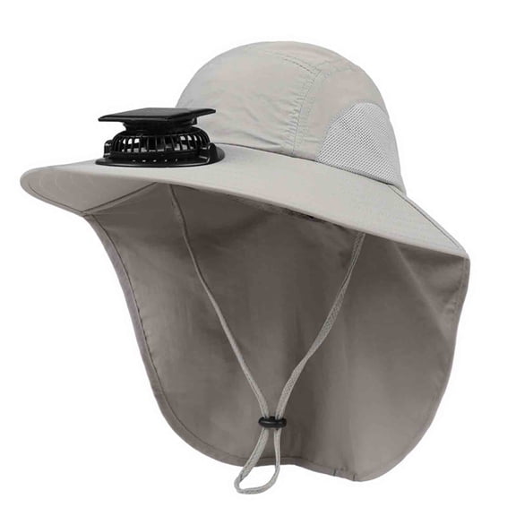 Jessboyy Men's Bucket Hats with Neck Protection Breathable Sun Hats with Solar Fan Outdoor Hiking Hat Summer Cooling Sun Hats with Neck Flap Gray