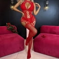 thumbnail image 2 of Odeerbi Women's Lingerie Bodysuit Set 2025 Valentine's Day Sexy Solid Color Mesh Cloth Transparent Hollow Socks And Nightwear Set Red, 2 of 5