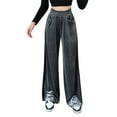 thumbnail image 1 of Txlixc Pantalones de terciopelo de piernas anchas para mujeres, pantalones elásticos casuales de cintura alta y ancha Txlixc  moda, 1 of 9