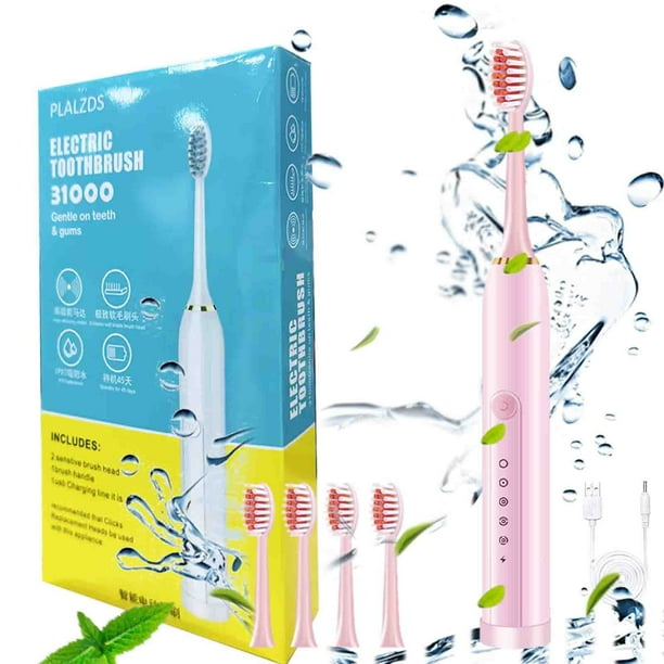 Cepillo de dientes eléctrico con 4 cabezales y 6 modos - 45000/min, temporizador inteligente, impermeable IPX7, carga USB, batería de 180 días