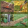 thumbnail image 3 of CKLT 17-Tine Garden Rake, Heavy Duty Bow Rake with 62" Adjustable Stainless Steel Handle, Tempered Spring Steel Tines for Lawns, Loosening Soil, and Yard Work, Orange, 3 of 10