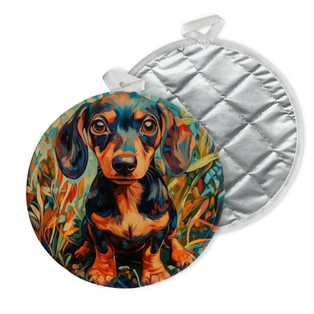 

2 PCS Pot Holders for Kitchen Potholders Sets with Hook for Oven Cooking Baking Expressive Dachshund In Foliage