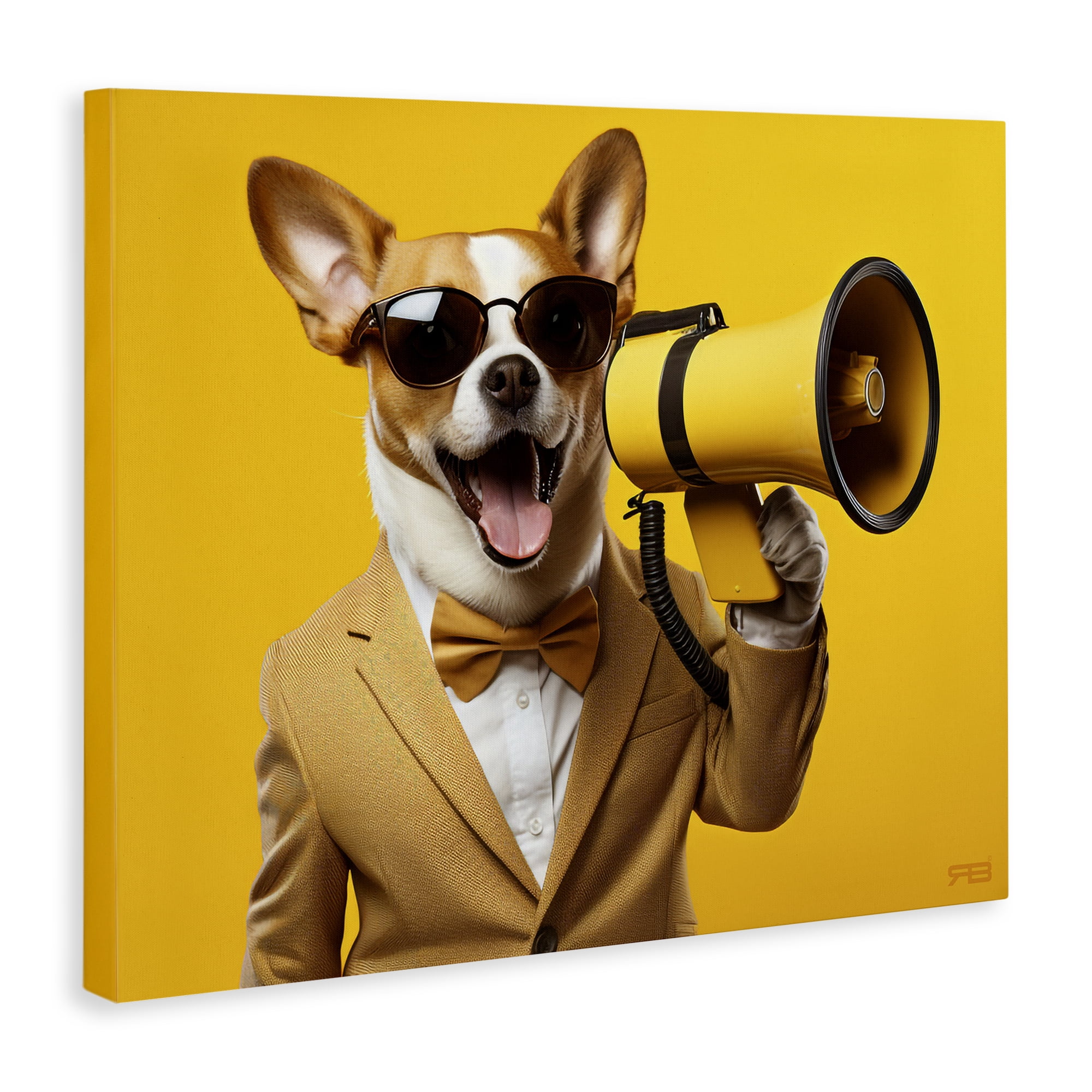 Stupell Industries Dog with Yellow Megaphone Animals & Insects Painting Gallery Wrapped Canvas Art Print Wall Art, 40 x 30