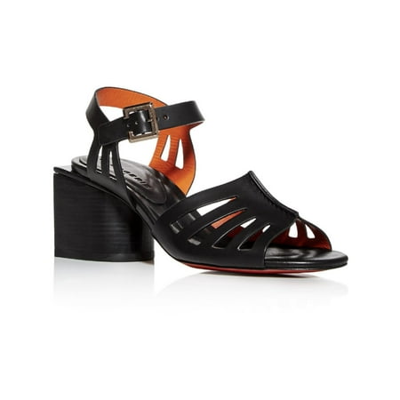

CLERGERIE Womens Black Padded Ankle Strap Eline Square Toe Block Heel Buckle Leather Dress Sandals 38.5
