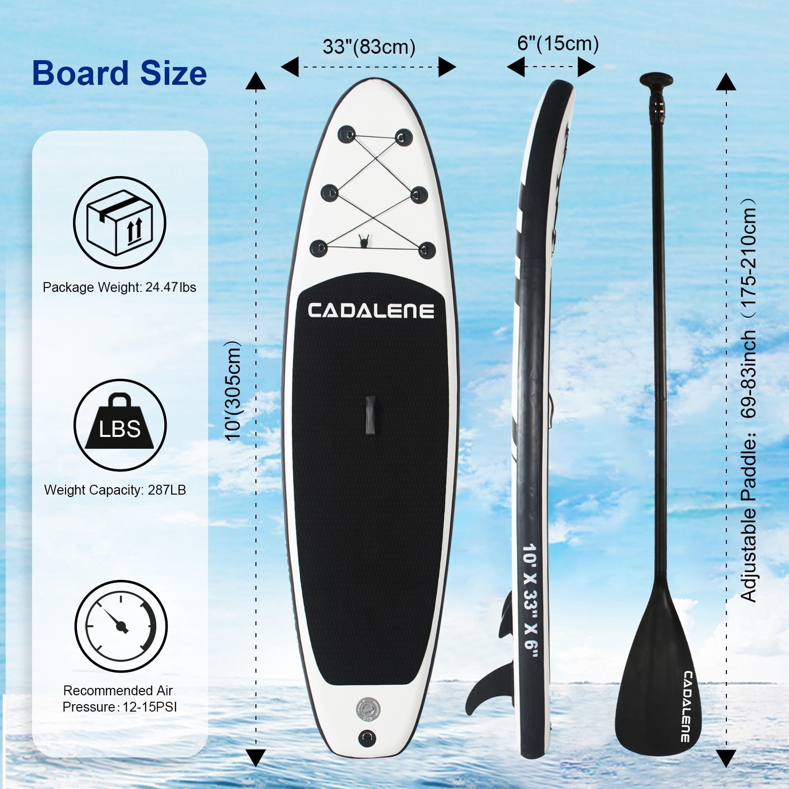 OZVMZQ 10' Inflatable Stand up Paddle Board, with Premium Accessories, Durable PVC Material, Non-slip EVA Deck, Yoga Fishing, for Kid & Adult
