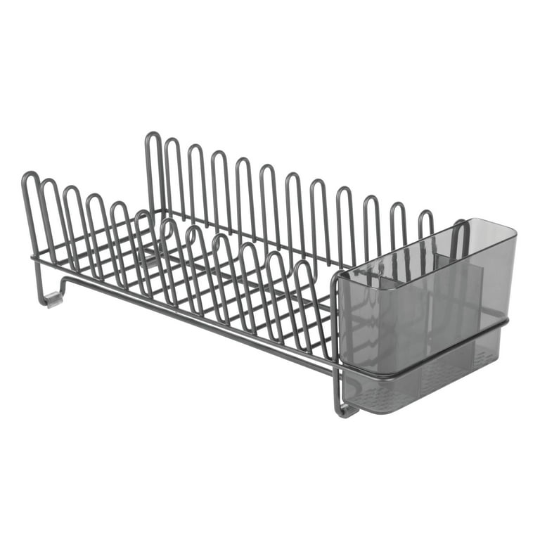 mDesign Kitchen Counter Dish Drying Rack & Microfiber Mat, Set of 2 - Black/Gray  