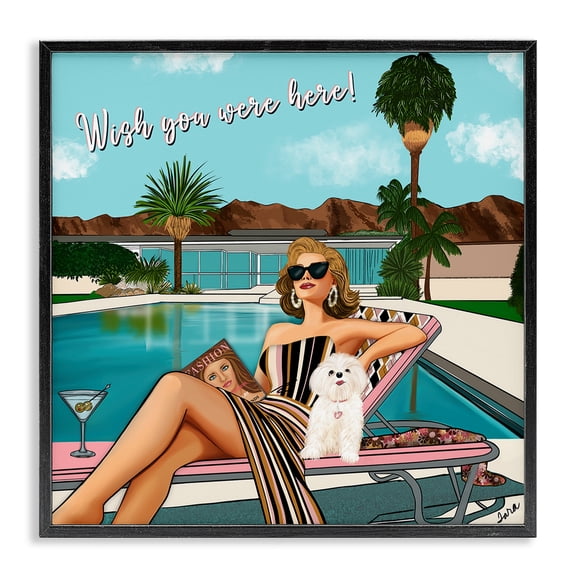 Stupell Industries Contemporary Wish You Were Here Palm Springs Black Framed Giclee Art, 12 x 12, by Tara Boone