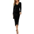 thumbnail image 1 of Honganda Wrap V Cou Manches Longues Froncé Robe de Cocktail Bodycon, 1 of 5